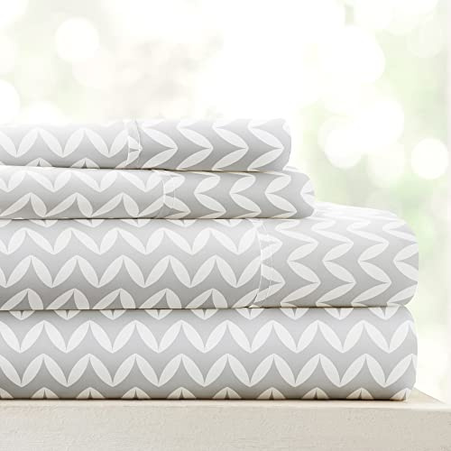 Linen Market 4-delat bäddset med puff-sicksackmönster, ultramjuk, Kalifornien king-size-säng, grå