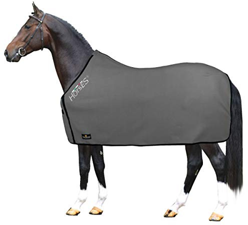 Horses, Fleece Pferdedecke, Basismodell, weich und bequem, ideal für Transport und Feierabend, Größe XS-120cm bis XXL-162cm, erhältlich (Grau-155 cm)