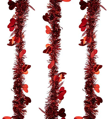 Oblique Unique® Folien Girlande 3 STK. mit Herzen und Glitzer Effekt für Geburtstag JGA Hochzeit Party Feier Deko - Farbe wählbar (Rot)