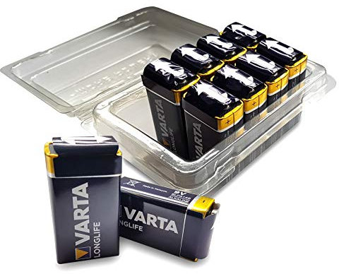 Varta Longlife Batterie 9V Block Alkaline Batterien 6LP3146 (NEUE VERSION) in wiederverschließbarer 10er-Box von Weiss - More Power +