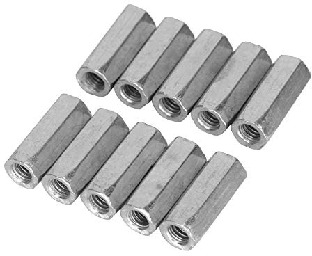 10pcs M6 Long Nut Hex Coupling Nut Female Thread Straight Fitting Rod Threaded Bar Rod Studding Hex Zinc Plated for Ship (M6*25mm)