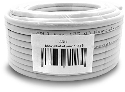 ARLI 50m 135dB Sat Koaxialkabel Koax Kabel Antennenkabel 4K FullHD UltraHD 4K 5-fach geschirmt für DVB-S / S2 DVB-C DVB-T BK Anlagen Satkabel HD UHD 3D verlegekabel 5 fach schirmung 135 dB 50 m