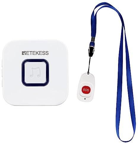 Retekess TH101 Pulsante di Chiamata di Emergenza, Campanello per Anziani,Campanello Anziani, 52 Suonerie, 4 Livelli di Volume, IP55, Adatto per Case di Cura,Anziani Bisognosi di Aiuto