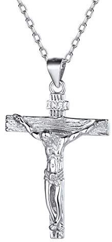 Collier Croix Argent Femme Homme,Pendentif Crucifix INRI Jésus Christ Religieux Protection,Bijoux Religion Porte Bonheur Cadeau Amulette pour Enfant Fille