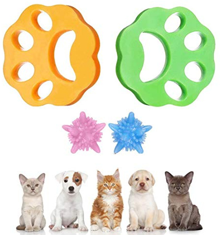 Haustier Haarentferner, 4 Stück Wiederverwendbarer Tierhaarentferner Flusensiebe für Waschmaschine Wäscherei Bälle Pet Hair Catcher Haarfänger Haarentfernung für Hundehaar, Katzenfell alle Haustiere