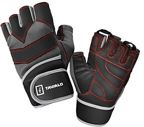 TAVIALO Fitness-Handschuhe für Männer L(8) 19-22cm m. doppelter Handfläche, Grau/Rot, AZO- und Phthalatfrei gemäß CE Standart.