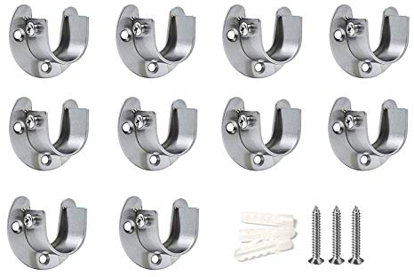 LIKERAINY Edelstahl Rundrohrhalterung für Schrankrohr-Stange 25mm U-Form Kleiderschrank Stangenhalter Kleiderstange Stangenhalterung Spurstangenkopf Halterung mit Schrauben 10 Stück
