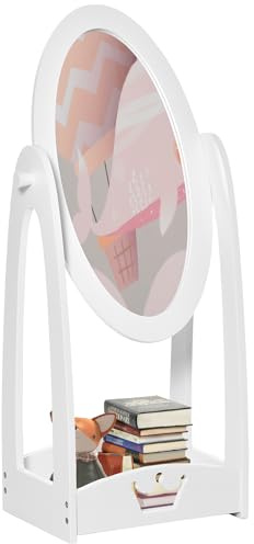 HOMCOM Espejo de pie de Cuerpo Entero, Espejo de Vestir para niños con Estante de Almacenamiento, Muebles de Dormitorio Infantiles en Color Blanco, rotación de 360° MDF, 40L x 30W x 104H cm