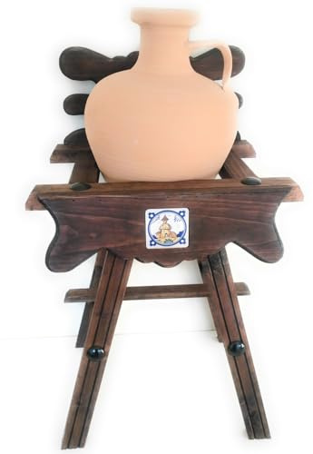 Cantadera de madera rústica con un cántaro de un asa de barro NATURAL