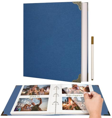 Vienrose Selbstklebendes Fotoalbum 3 Ringe, 40 Seiten, 23x27 cm, Blau | Hardcover Einband, Scrapbooking Album, DIY Kit, Freunde Familie Hochzeit Erinnerungen