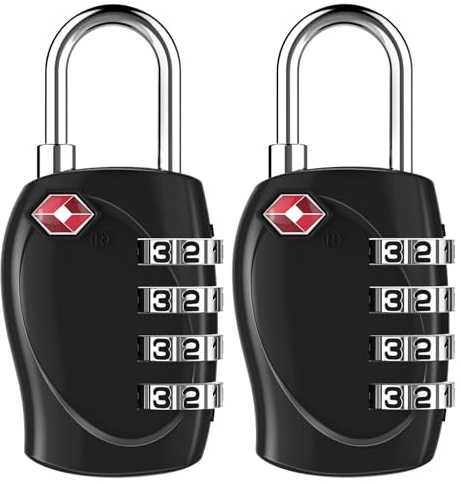 ZHEGE TSA Approved Luggage Locks, Suitcase Padlocks (Black, 2P) | Travel Locks for Luggage, TSA Padlocks 4 Digit, Combination Padlocks for Suitcase, Backpack, Rucksack, Zippers, Case, etc
