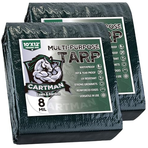 CARTMAN 2PK 10x12Ft Multipurpose Waterproof Poly Tarp Cover 8 Mil, Green