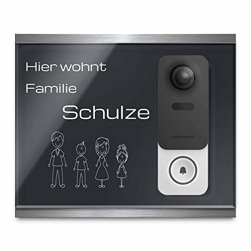 Hochwertiges Klingelschild für Funkklingel Philips WelcomeEye - personalisiertes Türschild aus Edelstahl & Acrylglas | kompatibel mit Videoklingel Welcome Eye - hochwetiges Funkklingelzubehör