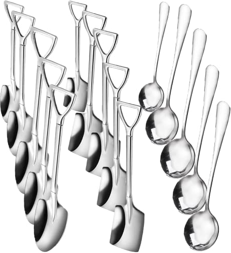 CINY 15 Pezzi Cucchiaio Da Dessert In Acciaio Inossidabile, Cucchiai Da Zuppa Rotondi, Pala Quadrata, Cucchiaio A Punta, Cucchiaini Da Caffè Mescolando Per Cena, Dessert, Gelato, Frutta