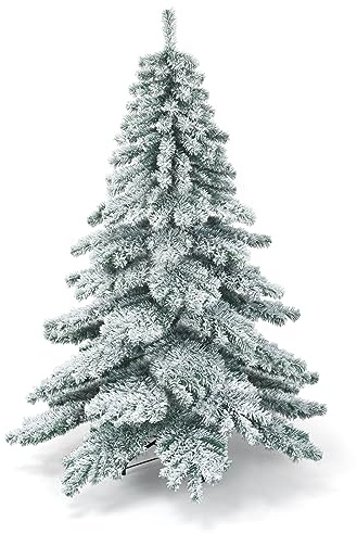 COSTWAY Albero di Natale Innevato 180/230cm, Albero di Natale con 657/1313 Rami Folti e Base di Metallo con Cuscinetti Antiscivolo, Decorazione Natalizia per Casa, Ufficio e Negozio (180 cm)