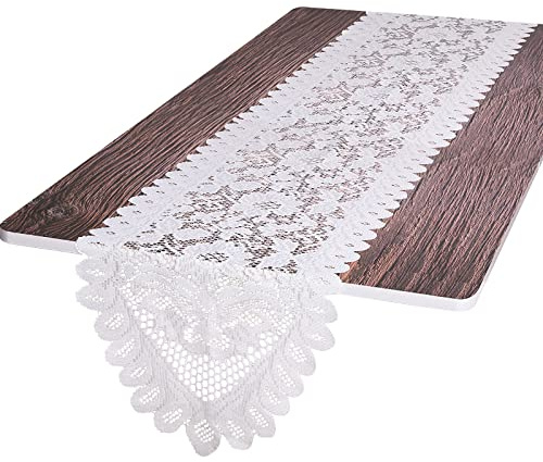 KYEYGWO Weiß Hohle Spitze Tischläufer mit Vintage Blumenmuster, Klassisch Sonnenblume Tischdecke Boho Tischwäsche, Landhausstil Tischtuch Esstisch Deko für Hochzeit, Weihnachten Party, 190 x 30 cm