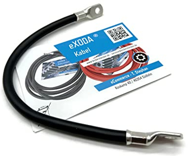 Exoda Batteriekabel 35 mm² 20cm M8 Schwarz für KFZ Boot Motorrad flexibel | Batteriekabel, 35 mm² Querschnitt, Länge 20 cm, M8 Ösen, Hitzebeständig bis 70 Grad, Flexibel, Made in Germany