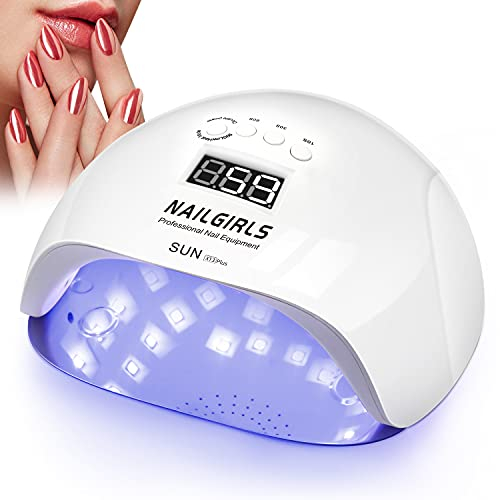 NAILGIRLS Lámpara Uñas LED, Lámpara UV 150W con 4 Temporizadores,Secador Uñas Profesional con Pantalla LCD,Placa Magnética Extraíble de Secador de Uñas,Secador en Hogar