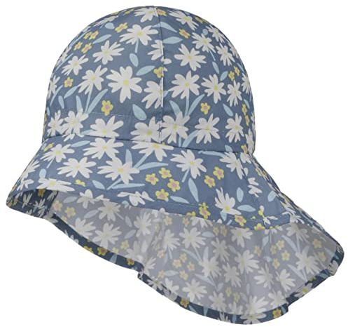 maximo Jalica Girls Stoffhut Kinderhut Sommerhut Sonnenhut Gartenhut Strandhut Kinder - Made in Germany mit Schirm Sommer Frühling-Sommer - 49 cm blau-weiß