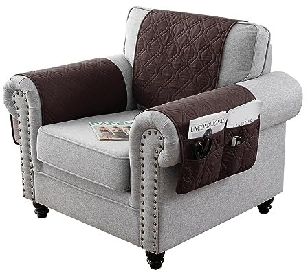 Bieyaet Armlehnenbezüge, Kopfstützenbezug Für Liegestuhl Armlehnenbezug, Sessel Schonbezug, Armlehnenschoner, Wohnzimmer Sessel Hunde Haustiere (Braun,2 Seater | 4 pc)