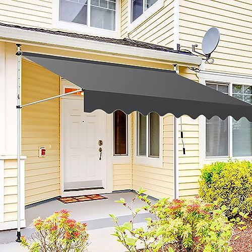 HIAPES Markise Balkon, Klemmmarkise, Retractable Manual Awning, Markise 3/4m Breit ohne Bohren Wasserdicht, für Terrasse (Weiß Stehen) 2m WeißerStänder-3