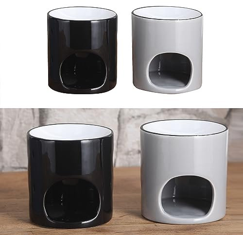 Cepewa Duftlampe 2er Set │ Dolomit H9,5cm schwarz weiß │ Aromalampe Raumduft (1 x 2er Set Duftlampe Dolomit)