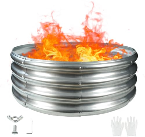 Lager-Feuerstelle, 81,3 cm Durchmesser, große runde Feuerschale aus verzinktem Stahl, robuste Stahl-Feuerstelle, Silber für Hinterhof, Camping, Lagerfeuer (7 x 7 x 30 cm)