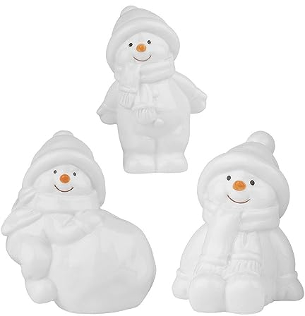 Ideen mit Herz Figurines décoratives bonhommes de neige 1 | 3 designs & tailles | blanc | 3 pièces