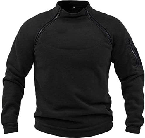 Fleecepullover Herren Militär Outdoor Fleecejacke Warme Tactical Combat Fleece Pullover Taktische Jacke Fleece Jacket Winterpullover Sport Jumper Tops Army Winddichte Pullover Schwarz L