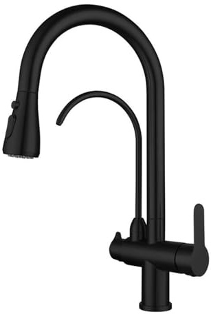 3 Way Kitchen Tap with Pull Out Spray, Kitchen Mixer Tap 360° Swivel Stainless Steel-Black