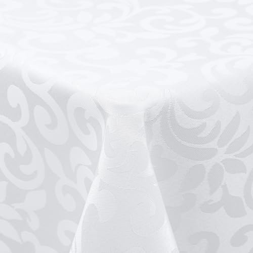 Homaxy Tovaglia Lavabile Rettangolare 140 x 180 cm, Tovaglia in Poliestere Jacquard, Biancheria da Tavola, Ornamenti, Facile da Pulire, Antimacchia, Bianca