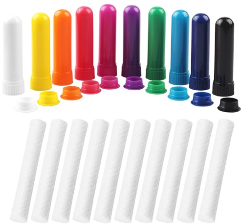 10 Stück Riechstifte für ätherische öle,Gute Hygroskopizität Naseninhalator Stift Riechstäbchen mit Docht Nachfüllbarer Inhalator Stick (10 Farben)
