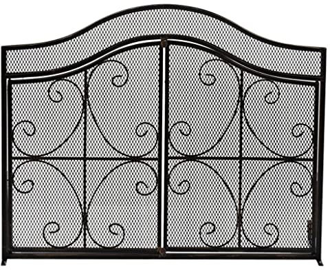 WAOCEO Feuerschirm Panel-Kamin-Bildschirm-Boden mit Tür, Heim-Kamin-Bildschirm-Trennwand, schmiedeeiserne Farbe, feuerfeste Kamin-Tür-Dekoration Funkenschutz