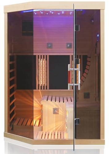 Dewello® Infrarotsauna Infrarotkabine Ottawa 140x120 1-2 Person Vollspektrumstrahler Bodenstrahler LED-Farblicht aus Hemlock Tannenholz, Bluetooth FM MP3 USB