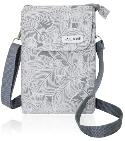 WisePoint Borsa Porta Cellulare, Borsa a Tracolla in Cotone Portafoglio Mini Borsello per le Donne, Borsello del Telefono Cellulare Multifunzionale per Viaggiare, Camminare, Correre (Grigio)
