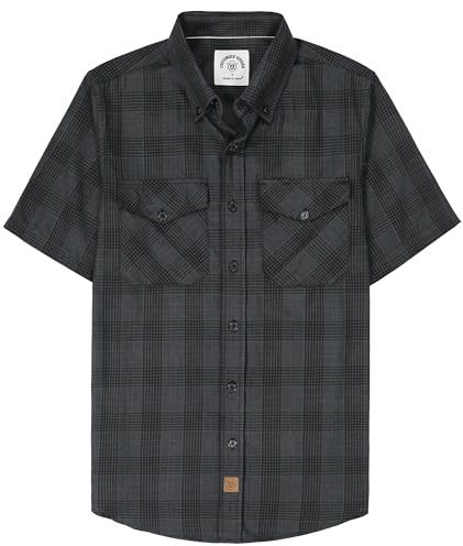 Dubinik® Camicia bambù Camicia Uomo Maniche Corte Regular Fit Casual Quadri Taschino Traspirante Camicia Maniche Corte Uomo Grigio Carbone L