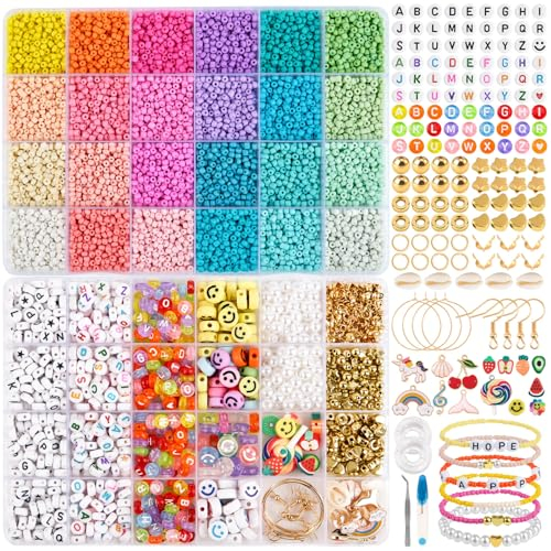 Perlen für Armbänder, Perlen zum Auffädeln 3mm Mattes Makron Perlen Set, Glasperlen Buchstabenperlen Charm Kit Selber Machen, Perlen Beads mit Schmuck Zubehör für Armband Ketten DIY