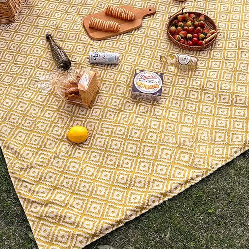 XQKXHZ Gelb & Weiß Campingdecke Picknickdecke Sandfrei Groß Wasserdicht Stranddecke für 4-6 Personen,Waschbare Outdoor Matte,Leicht und Tragbar Strandmatte für Wandern,Wiese,Park,150x200cm/60 x80