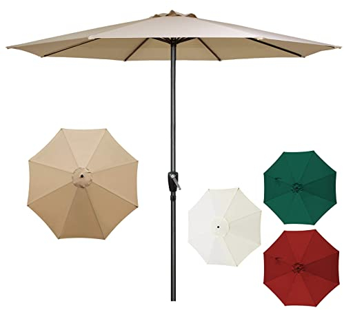 UHJKLA Gartensonnenschirm, 10 Fuß/9 Fuß großer Tisch-/Marktschirm für den Außenbereich mit Kurbel-Sonnenschutz, Balkonschirm, tragbarer Schirm für Terrasse, Balkon, Hint