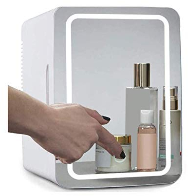 Skincare Fridge Portable Cosmetic 2 in 1 Makeup Mirror with LED Light 8 Liter - Ideal for Makeup And Skin Care in Home, Bar, Bedroom, Office