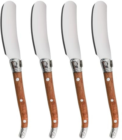 VANRA Butter Spreader Knife Set 4-Piece Stainless Steel Cheese Knife Set Small with Rose Wood Handle for Sandwich Jam Bread Cream Canape Appetizer Knives Spatula 6.2-inch