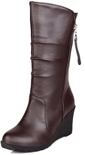 Asterisco Mujer Tacón de Cuña Botas de Media Pantorrilla con Plataforma Tacón Alto Botas Punta Rojoonda Sin Cordones Botas de Nieve Slouch, Talla 32-49