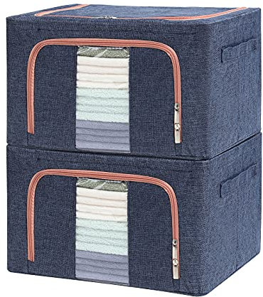 Faltbare Organizer-Würfel, faltbare Aufbewahrungsbox, robuster Kleiderkorb-Organizer mit transparenten Fenstern und Tragegriffen for Schlafzimmer, Schrank, Schlafsaal, unter dem Bett (Marineblau) (Far