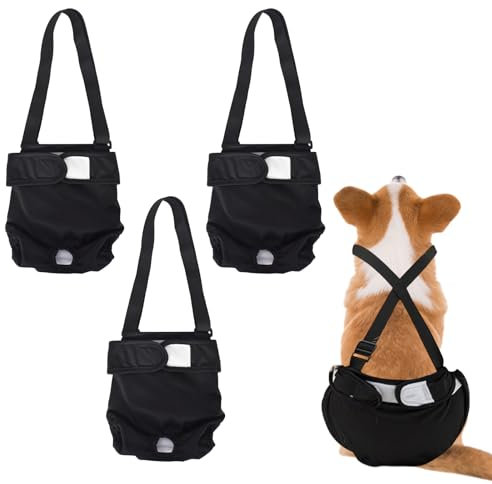 3 Couches Lavables pour Chienne avec Bretelles -Couches Réglables et Confortables pour Chienne Incontinente - Grande Taille