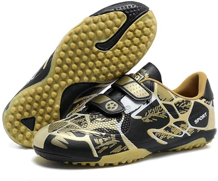 KUUK Fussballschuhe Kinder Kunstrasen Turf Fußballschuhe Hallenschuhe Für Jungen Mädchen AG FG TF Trainingsschuhe (166 Gold TF 28)