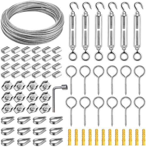 Xyxu Garden Wire for Climbing Plants, 35m 2mm PVC Coated Stainless Steel Heavy Duty Metal Cable Catenary Fence Wire Rope Trellis Kit with M5 Turnbuckles Wires Tensioner, Vine Eyes for Climbing Plants