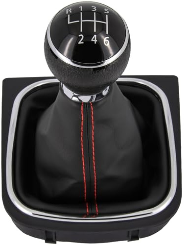 Recambo Schaltknauf + Schaltsack Set 6 Gang passend für VW Golf 5 + 6, 2003-2016, Plug & Play, Auto Schalthebel Schaltmanschette, mit Rahmen, schwarz - chrom