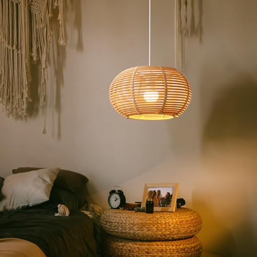 LightLogic Hängelampe ARILAS - Pendelleuchte Esstisch Boho Style mit E27 Fassung und Beige Lampenschirm - Elegante Hängeleuchte Geflochten für Wohnzimmer und Schlafzimmer- Stilvolle Deckenlampe