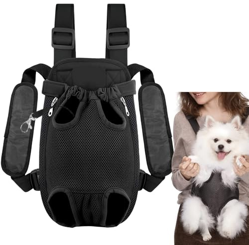 Hunderucksack, Verstellbarer Haustierrucksack, Haustier-Front-Hunderucksack, einfach anzubringen für Wanderungen und Reisen für kleine und mittelgroße Hunde (Schwarz-M)