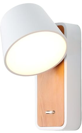 Alpinaluz Applique da parete con interruttore - Luce LED 6 W 2700 K Orientabile - Faretto bianco girevole a 350° - Base in metallo con vernice imitazione legno - Stile nordico per testiera, camera da